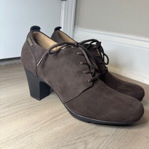 Comfortiva Leather Ankle Boots Lace Up Heeled Booties Brown Women's 9.5M
